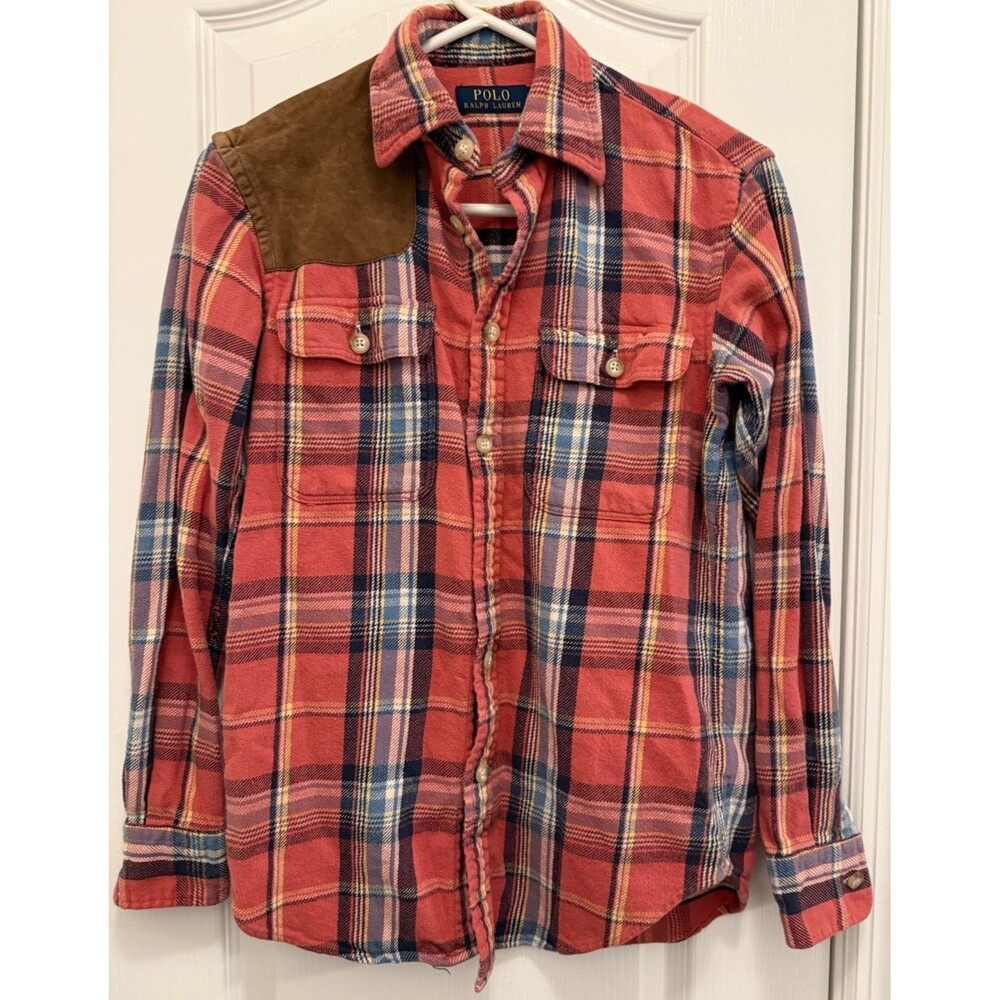 Polo Ralph Lauren Men’s XS Plaid Hunting Shoulder Patch Long Sleeve Button Down